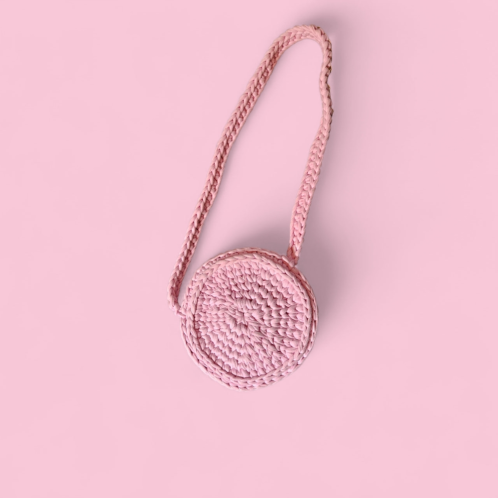 Pink Woven Round Crossbody Bag